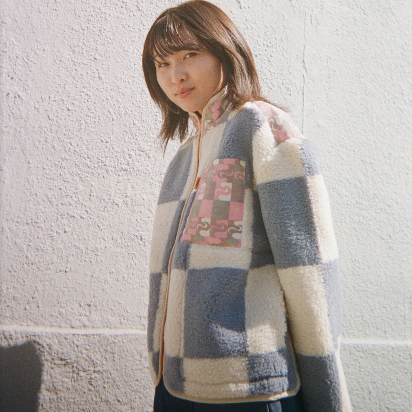 Linda - Blue Check x Multi Swirl